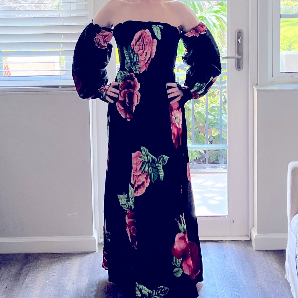 Off Shoulder Floral Maxi Dress